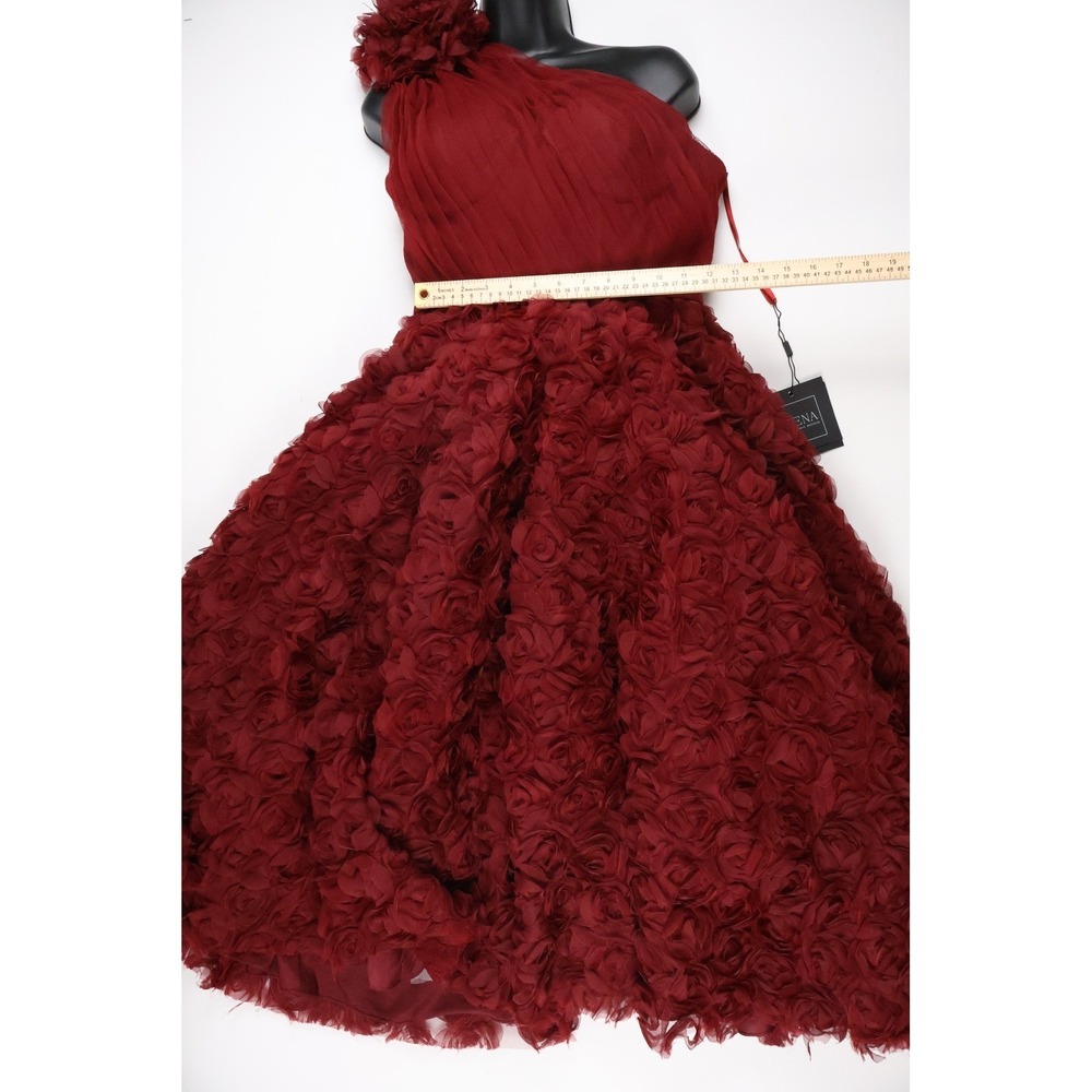 IEENA NEW Mac Duggal One Shoulder 3D Rose Cocktail Dress Wine Red 8 - Picture 6 of 8